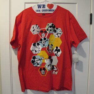 Disney Store Mickey Mouse Expressions Cartoon Flocking Red T-Shirt Size Large